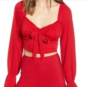 Tiger mist red long sleeve crop top